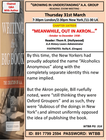 Growing in Understanding Group reads Writing the Big Book -Chapter 16 -3/31/2022