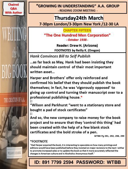 Growing In Understanding Group reads Writing the Big Book -Chapter 15 -3/24/2022