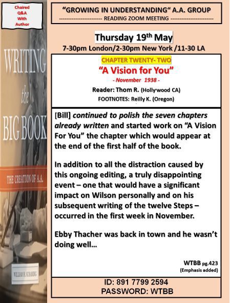 Growing in Understanding Group reads Writing the Big Book -Chapter 22 -5/19/22