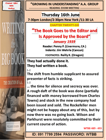 Growing in Understanding Group reads Writing the Big Book -Chapter 26 -6/16/2022