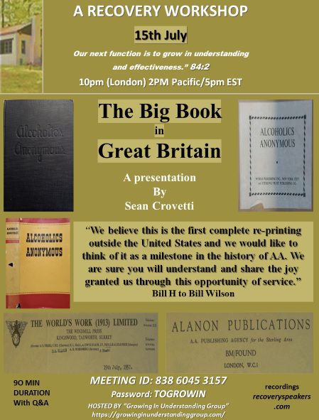 The Big Book in Great Britain -Friday Night Recovery Workshop -7/15/22